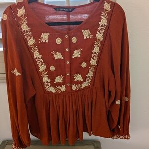 Zara Terracotta Floral Embroidered Blouse